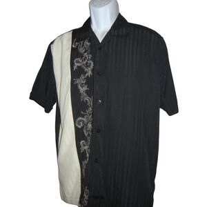 Cubavera Shirt Mens  Medium Black Button Front Short Sleeve Embroidered Textured